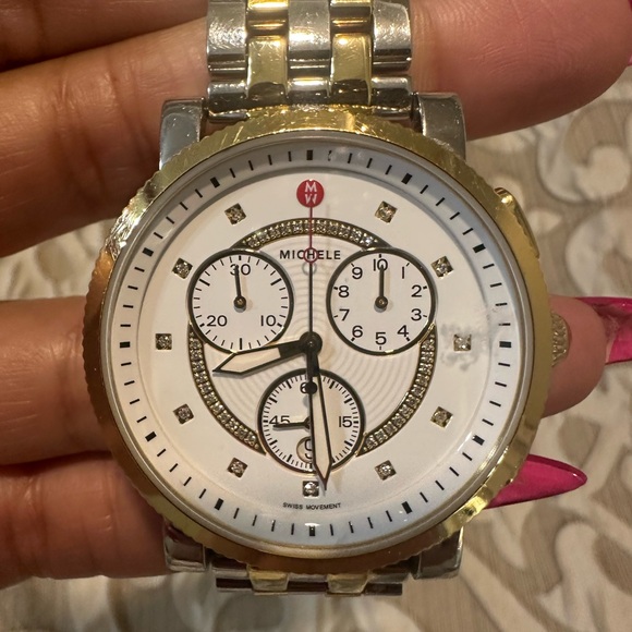 Michele Two-Tone Gold and Silver Diamond Accent Chronograph Watch